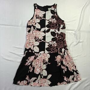 NWT Maeve Photoflora Drop Waist Dress Pink Black White Floral Pockets Size 4